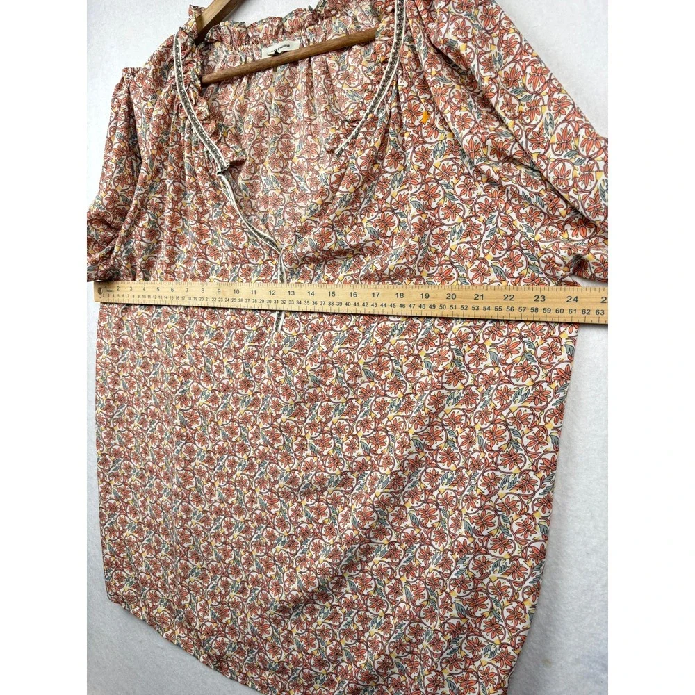 Max Studio Floral Blouse Womens 1X Ruffle Neck Peasant Top Boho Cottagecore - Picture 7 of 7
